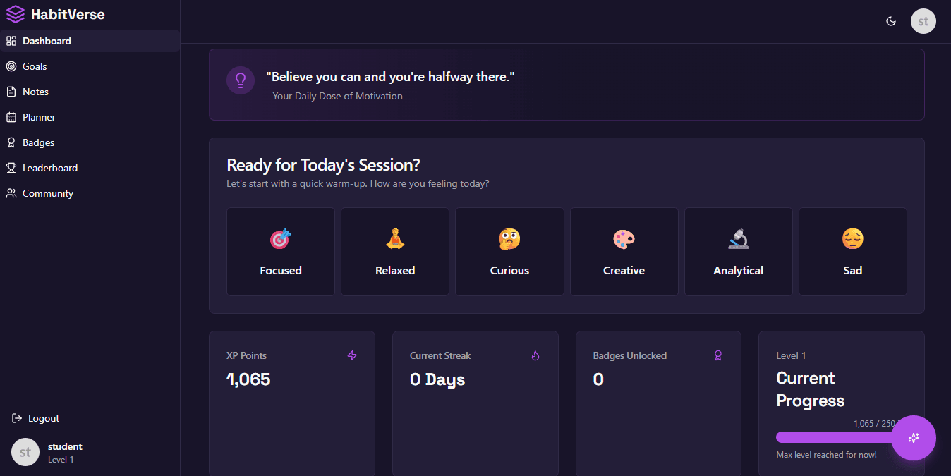 HabitVerse Dashboard Screenshot